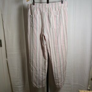 Dash Linen‎ Women's M Striped Drawstring Pants Casual Striped Pink Beige comfort